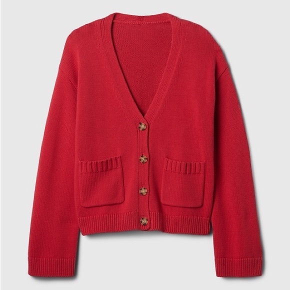 GAP Sweaters - GAP Red V-Neck Pocket Cardigan Sweater XL